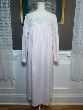 Miss Elaine Pink Floral Jacquard Lace Long Sleeve Nightgown L
